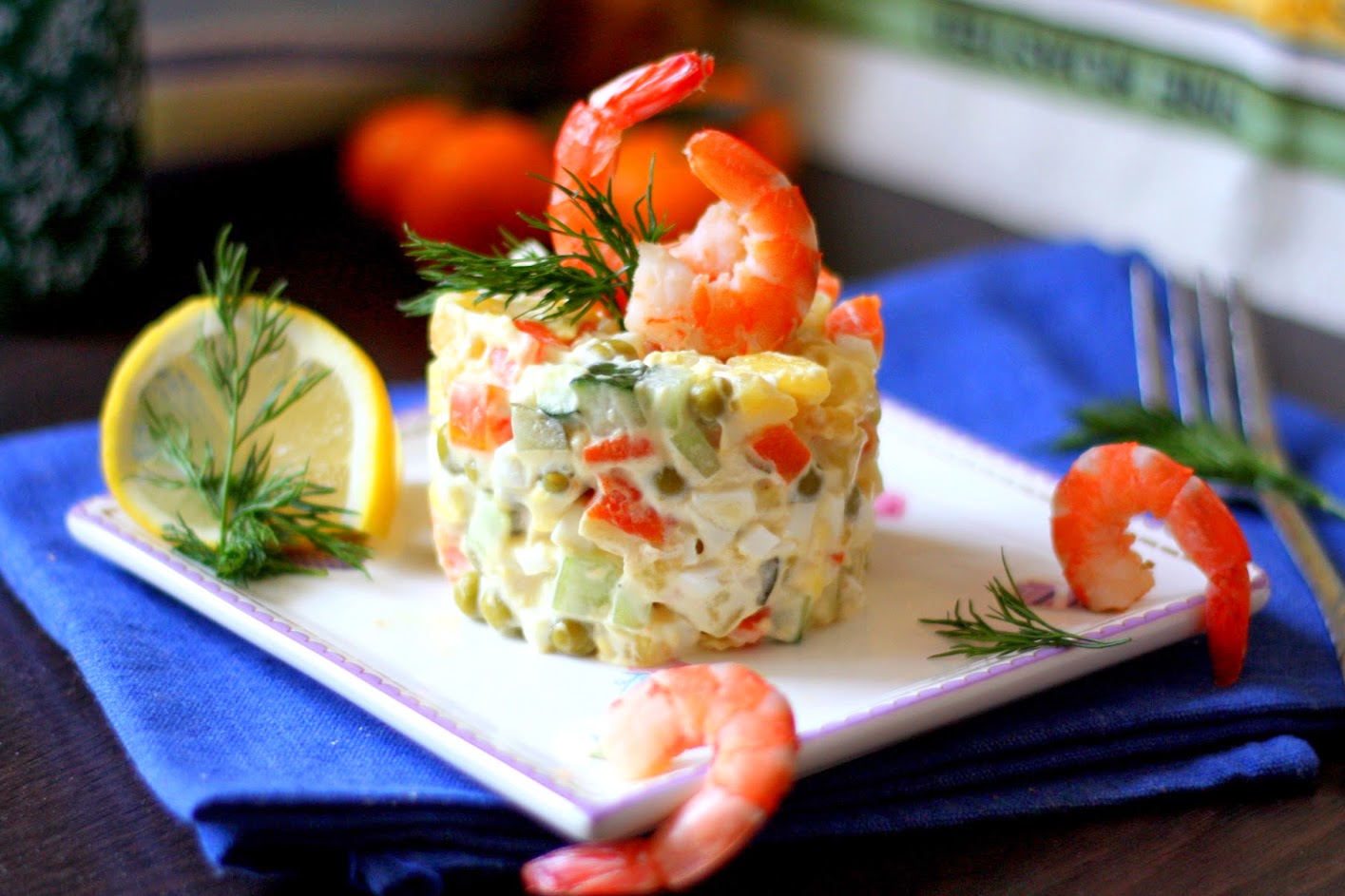 салат оливье с морепродуктами